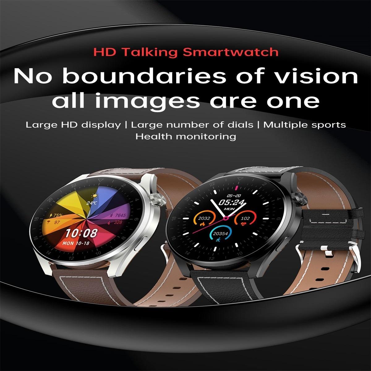 Waterproof Leather Smartwatch With Colour Display - Black