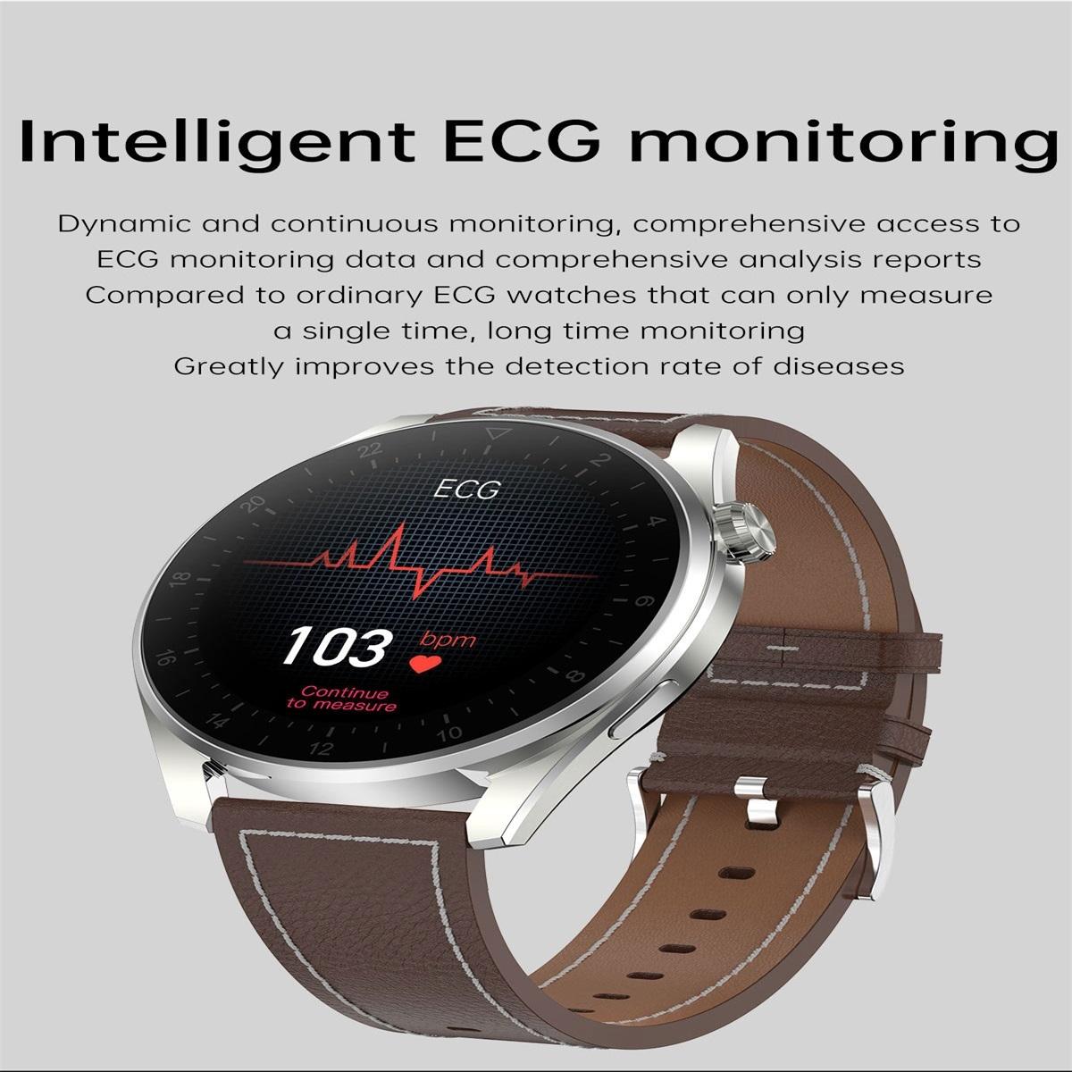 Waterproof Leather Smartwatch With Colour Display - Black