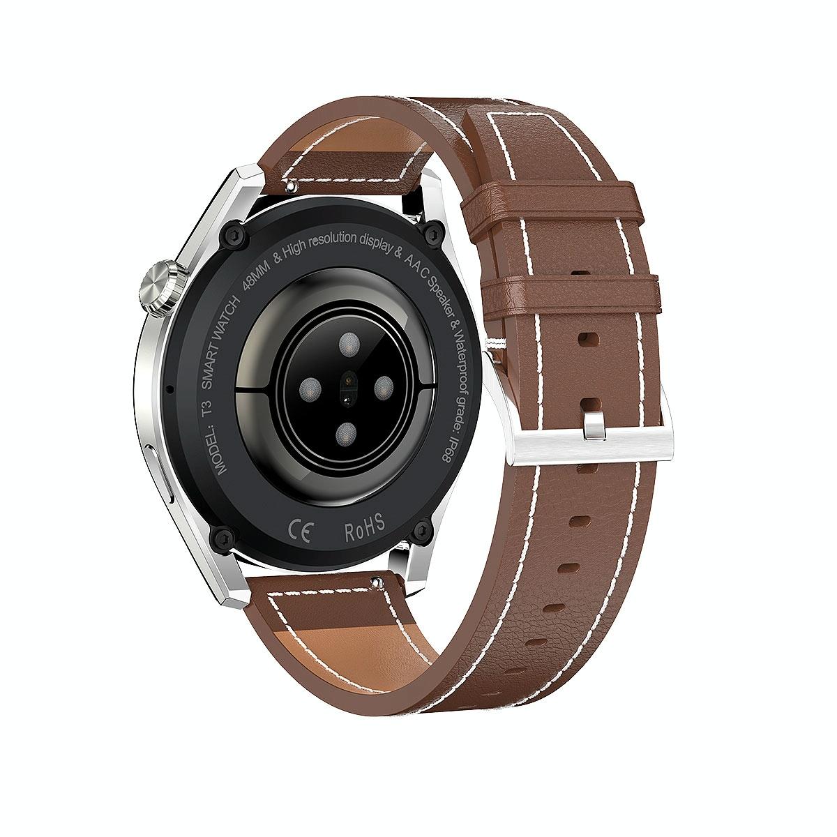 Waterproof Leather Smartwatch With Colour Display - Black