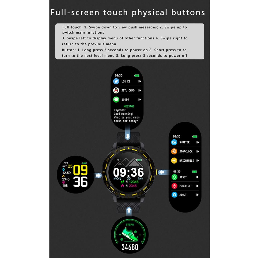 1.3 Inch Tft Screen Ip67 Waterproof Smart Watch Bracelet Support Sleep Monitor / Heart Rate Monitor / Blood Pressure Monitoring - Black Yellow