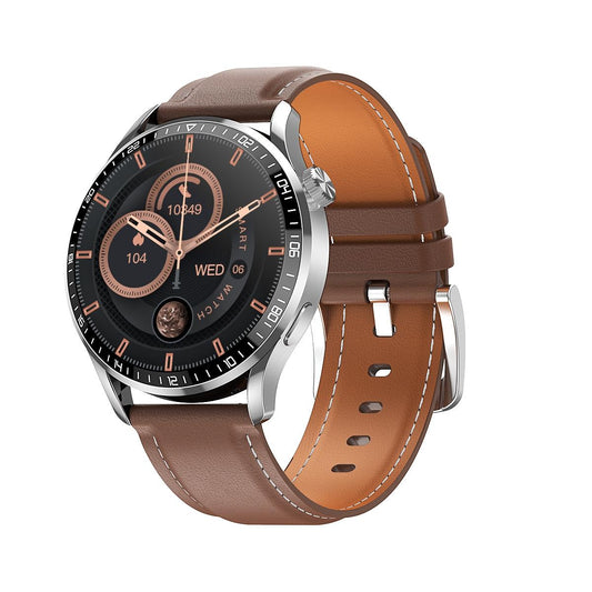 1.32 Inch Heart Rate Detection Smart Watch - Silver + Leather