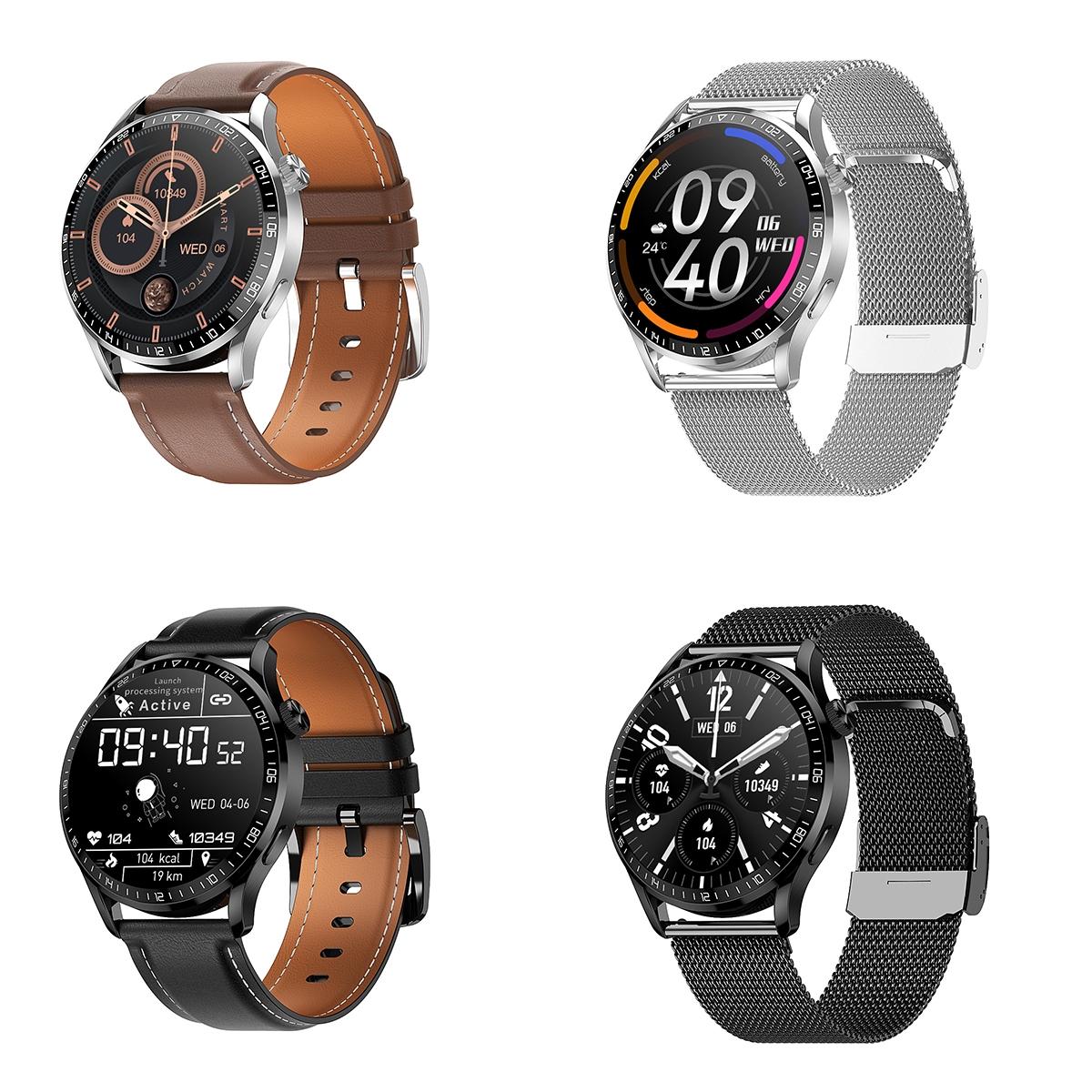 1.32 Inch Heart Rate Detection Smart Watch - Silver + Leather