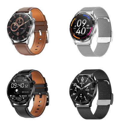 1.32 Inch Heart Rate Detection Smart Watch - Silver + Leather