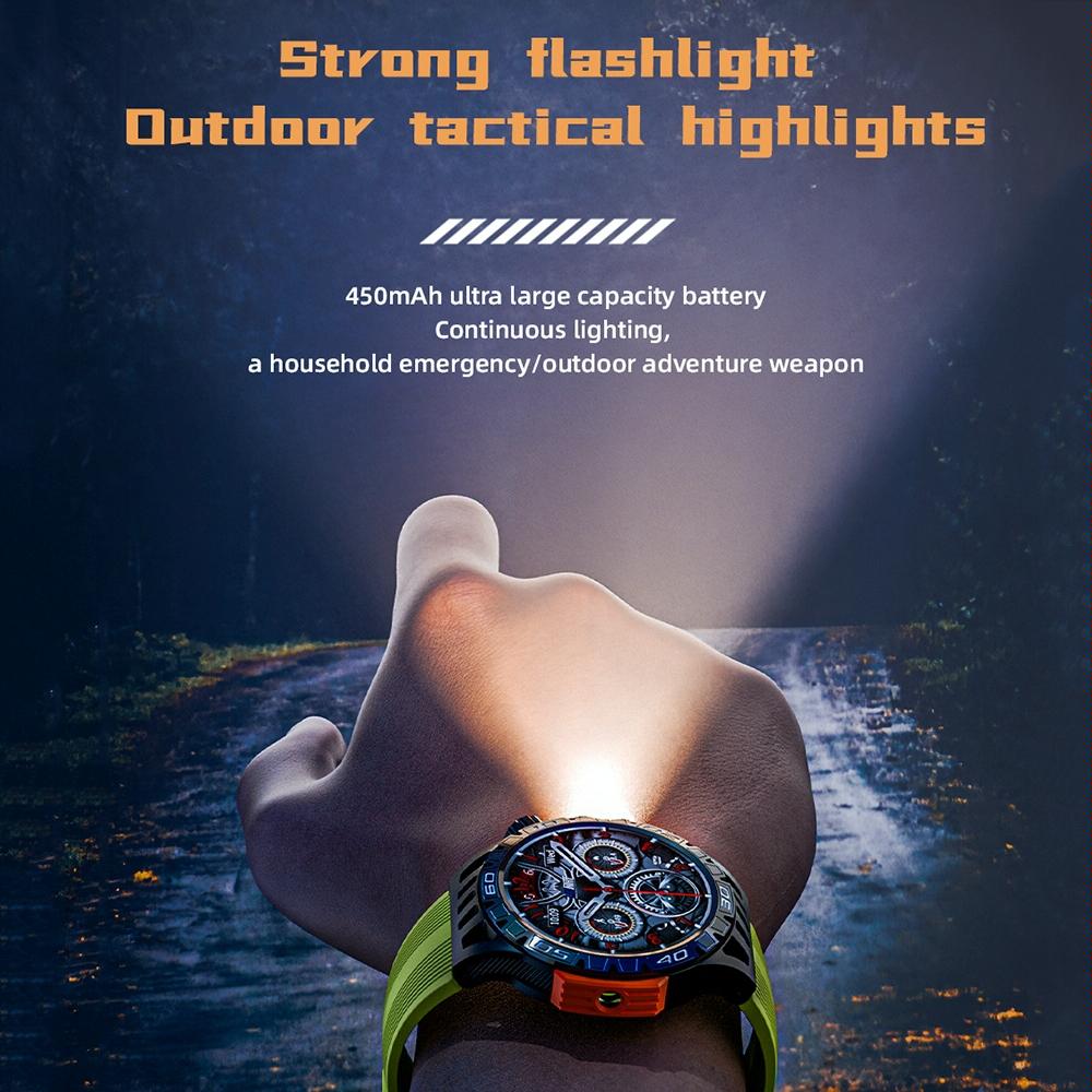 1.46 Inch Ip68 Waterproof Sos Flashlight Bluetooth Smart Watch - Black
