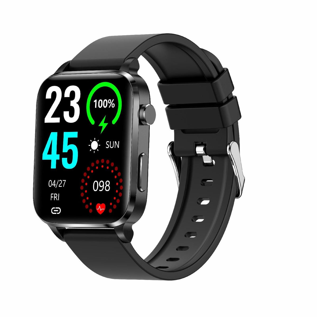 1.7 Inch Hd Square Screen Tpu Strap Smart Watch Supports Body Temperature Monitoring / Blood Oxygen Monitoring - Black