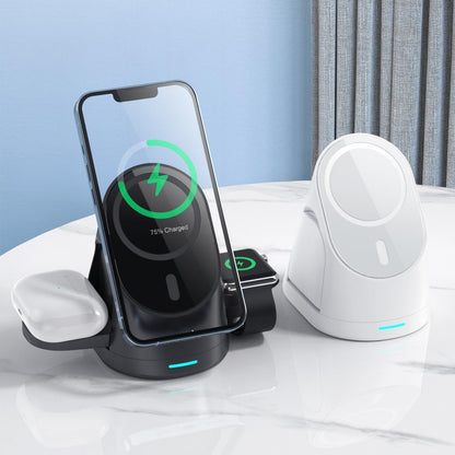 3 In 1 Magnetic Wireless Charging Bracket For Smartphone Iwatch Airpods - Black
