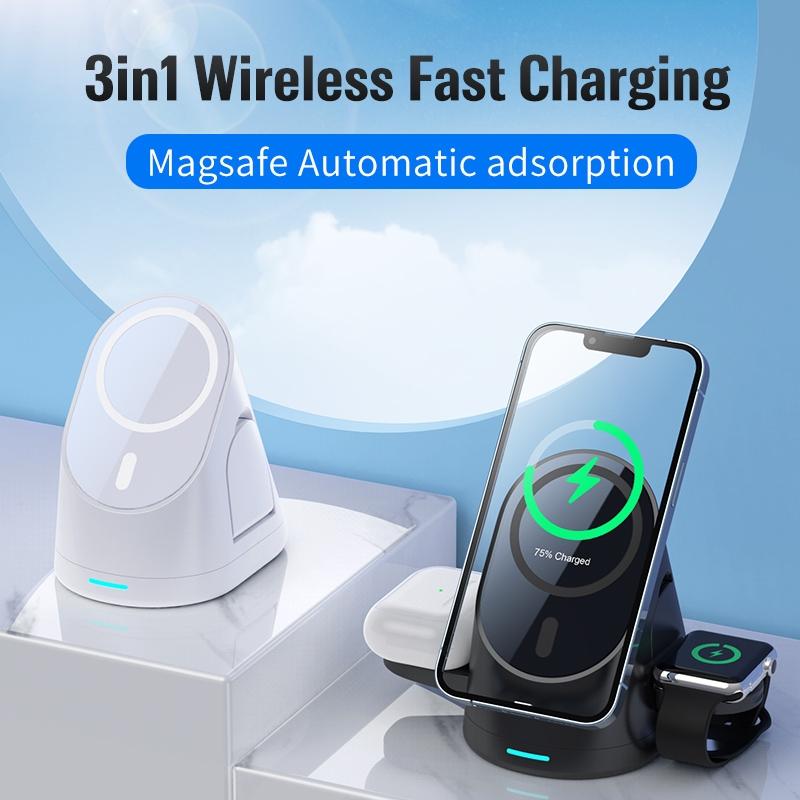 3 In 1 Magnetic Wireless Charging Bracket For Smartphone Iwatch Airpods - Black