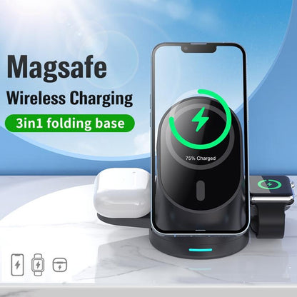 3 In 1 Magnetic Wireless Charging Bracket For Smartphone Iwatch Airpods - Black