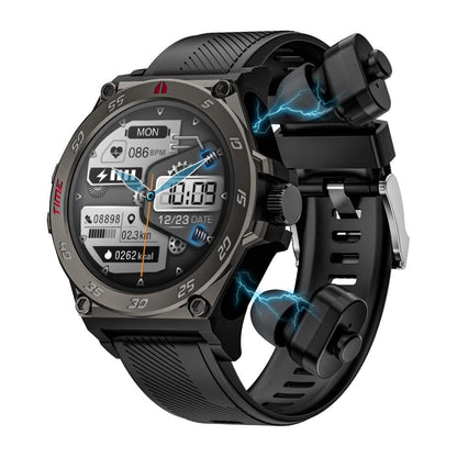 1.53 Inch Ip67 Bt5.0 Sport Smart Watch With Earbuds Support Bluetooth Call / Sleep / Blood Oxygen / Heart Rate / Blood Pressure Health Monitor - Black