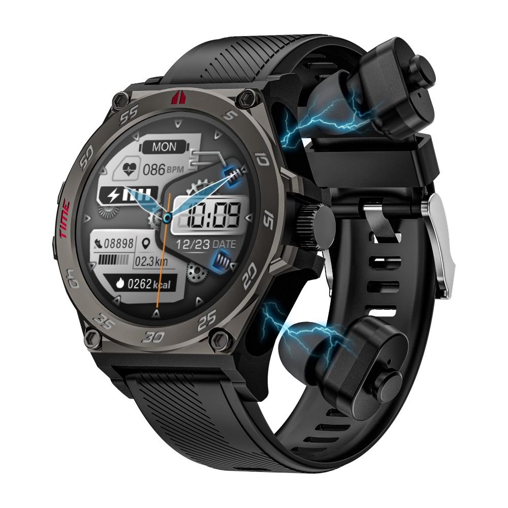 1.53 Inch Ip67 Bt5.0 Sport Smart Watch With Earbuds Support Bluetooth Call / Sleep / Blood Oxygen / Heart Rate / Blood Pressure Health Monitor - Black