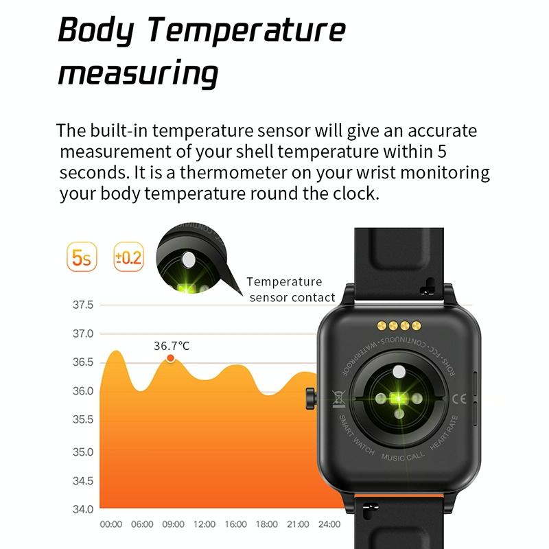 1.69 Inch Ips Touch Screen Ip68 Waterproof Smart Watch Support Sleep Monitoring / Heart Rate Monitoring / Bluetooth Call / Body Temperature Monitoring - Black