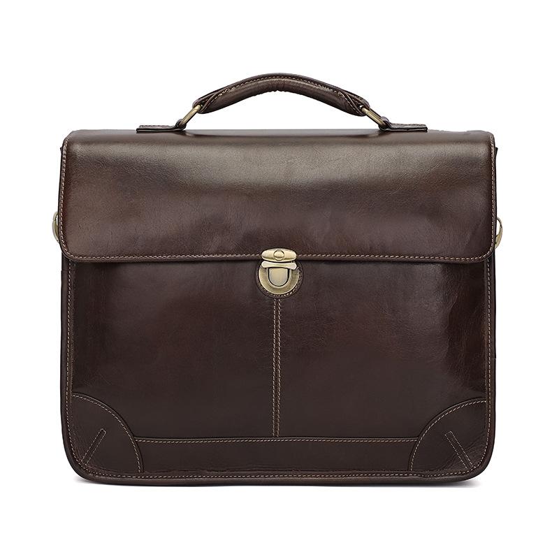 Retro Cowhide Leather Briefcase for 15.6 Laptop - Multifunctional - Coffee