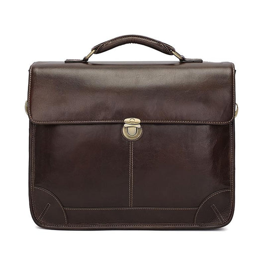 Retro Cowhide Leather Briefcase for 15.6 Laptop - Multifunctional - Coffee