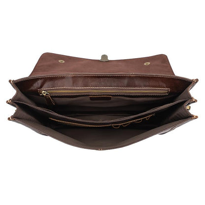 Retro Cowhide Leather Briefcase for 15.6 Laptop - Multifunctional - Coffee