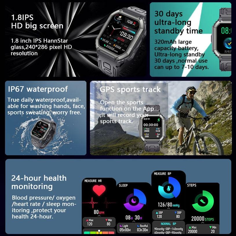 1.8 Inch Heart Rate Blood Pressure Monitoring Smart Calling Watch - Black