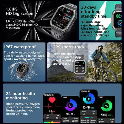 1.8 Inch Heart Rate Blood Pressure Monitoring Smart Calling Watch - Black