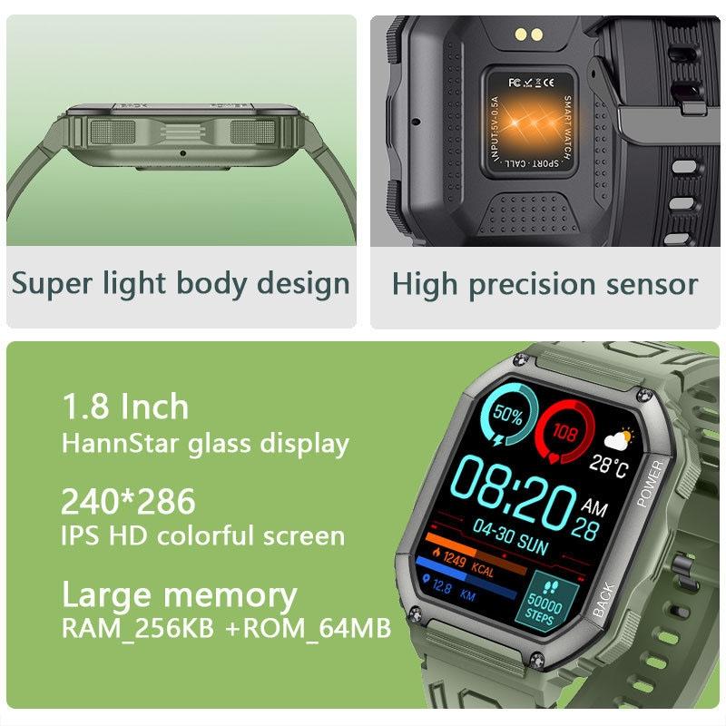 1.8 Inch Heart Rate Blood Pressure Monitoring Smart Calling Watch - Black