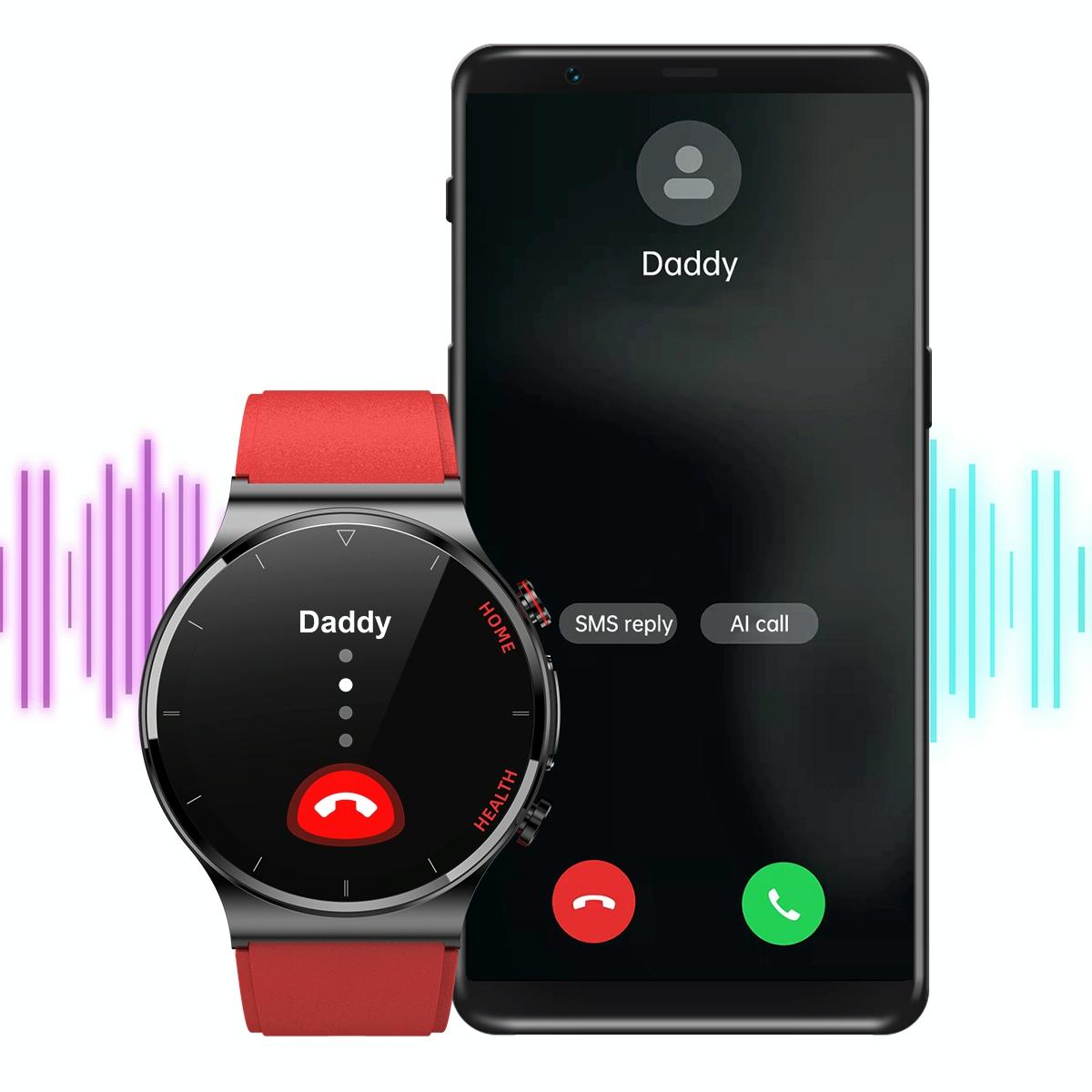 1.32 Inch Screen Leather Watch Strap Smart Health Watch Supports Body Temperature Monitoring Ecg Monitoring Blood Pressure - Black