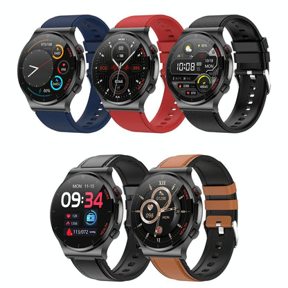 1.32 Inch Screen Leather Watch Strap Smart Health Watch Supports Body Temperature Monitoring Ecg Monitoring Blood Pressure - Black
