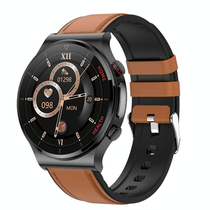 1.32 Inch Screen Leather Watch Strap Smart Health Watch Supports Body Temperature Monitoring Ecg Monitoring Blood Pressure - Black
