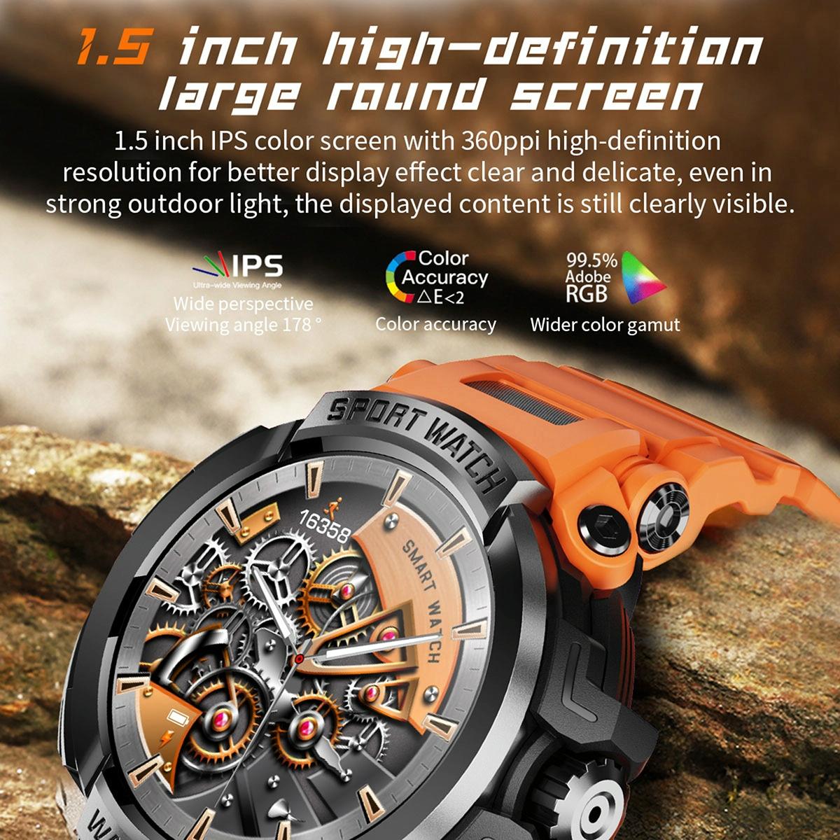 1.5 Inch Colour Screen Bluetooth Smart Watch Health & Sports Monitoring - Black