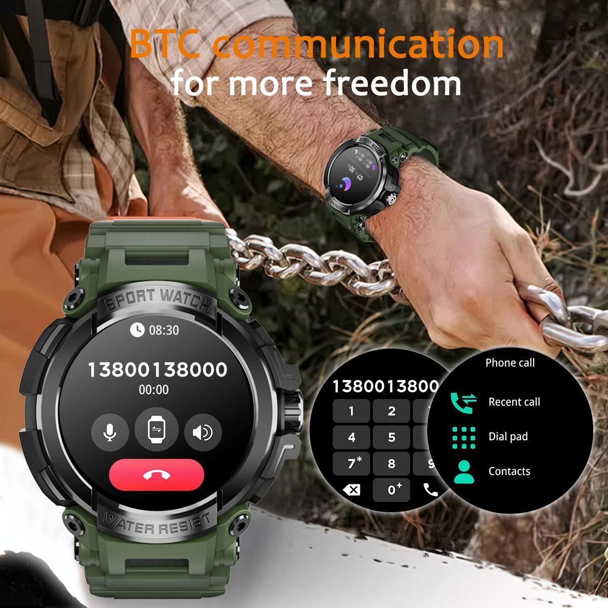 1.5 Inch Colour Screen Bluetooth Smart Watch Health & Sports Monitoring - Black