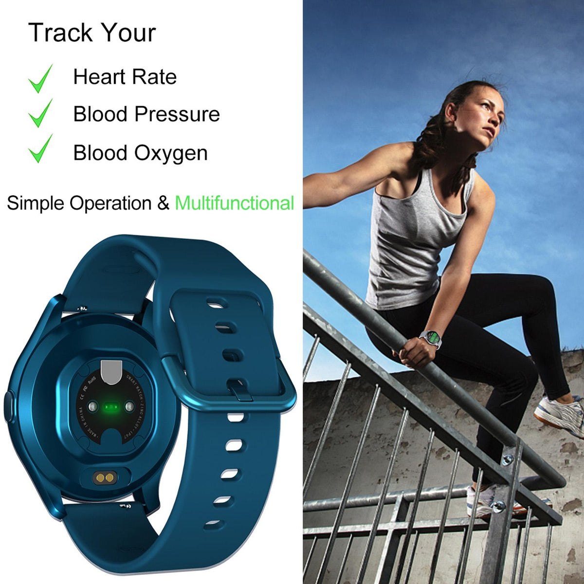 1.28 Inch Tft Colour Screen Ip67 Waterproof Smart Watch Support Body Temperature Monitoring / Sleep Monitoring / Heart Rate Monitoring - Blue