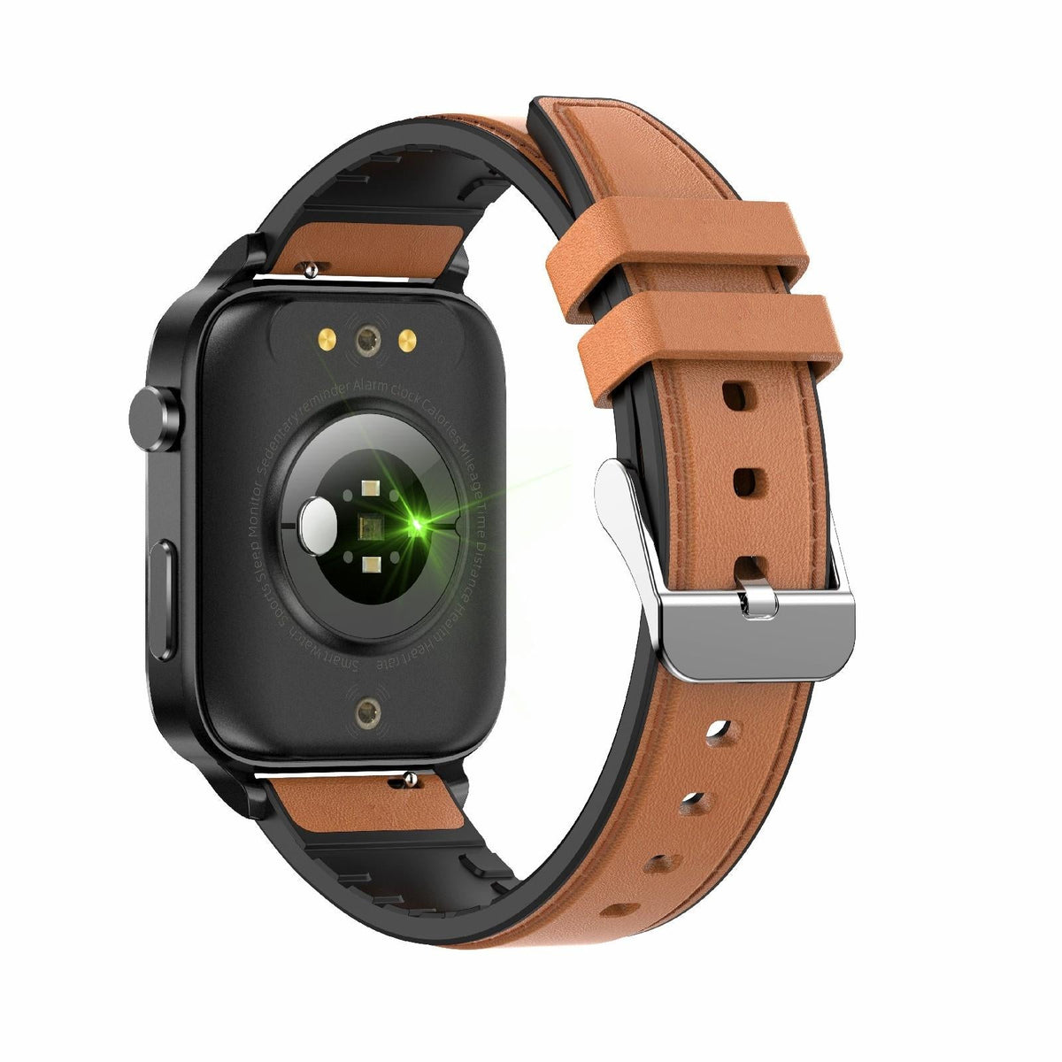 1.7 Inch Hd Square Screen Leather Strap Smart Watch Supports Body Temperature Monitoring / Blood Oxygen Monitoring - Black