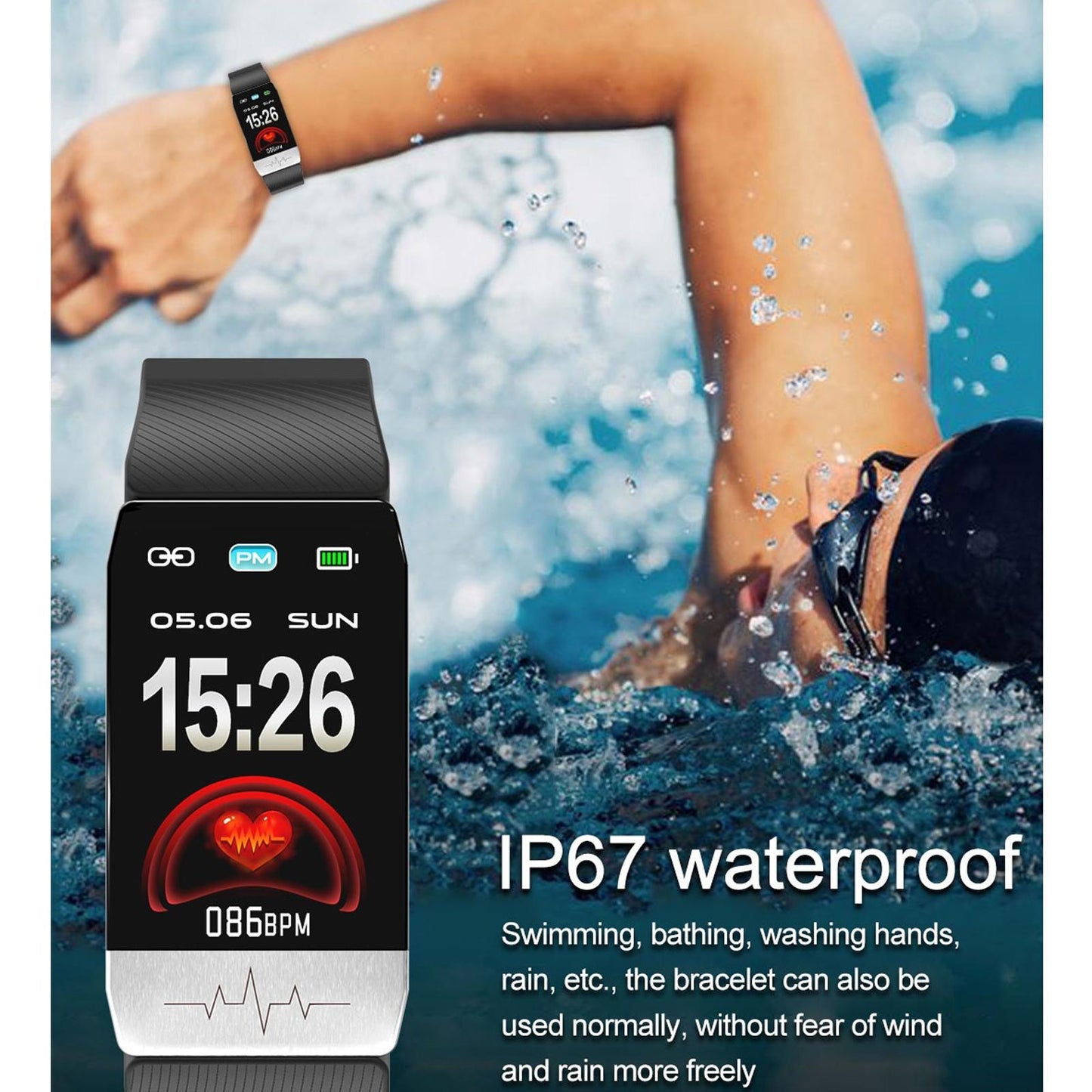Waterproof Smart Bracelet With Blood Oxygen & Heart Rate Monitoring - Black