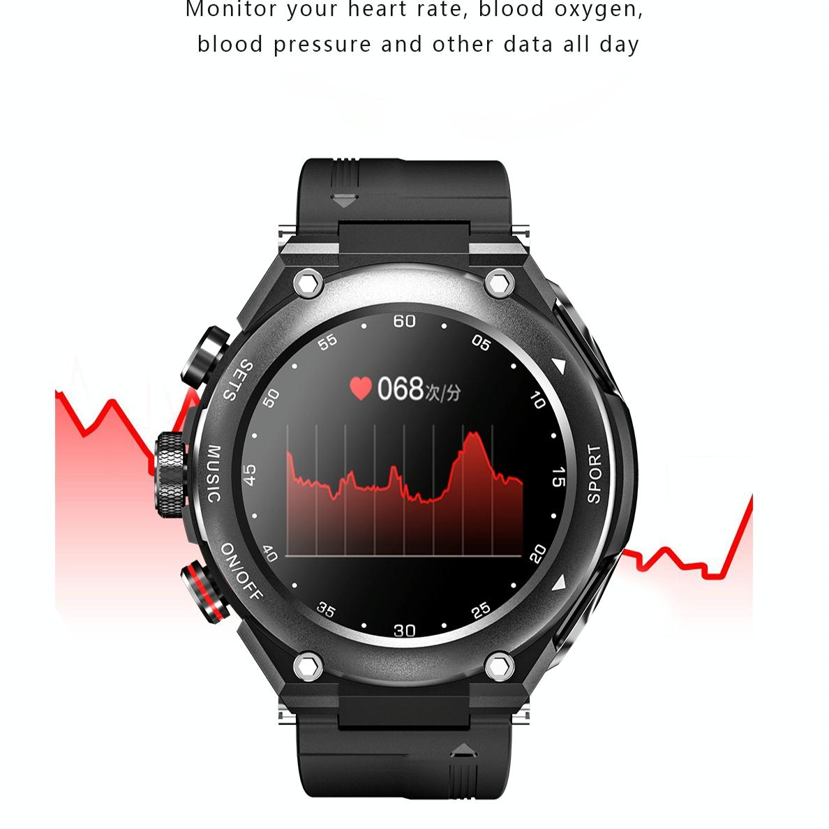 1.28 Inch Ips Touch Screen 2 In 1 Bluetooth Headset Smart Watch Support Heart Rate Monitoring / Bluetooth Music - Black