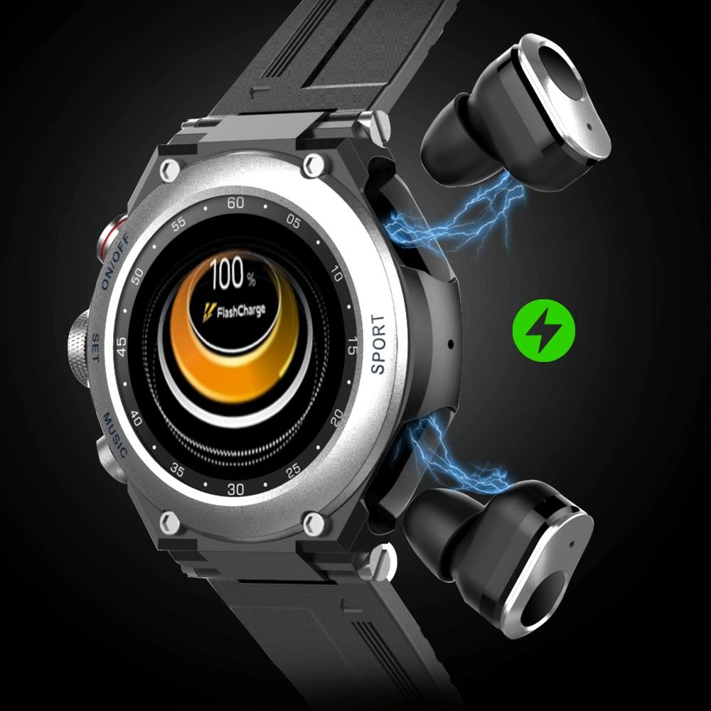 1.28 Inch Ips Touch Screen 2 In 1 Bluetooth Headset Smart Watch Support Heart Rate Monitoring / Bluetooth Music - Black