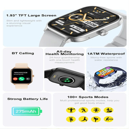 1.93 Inch Colour Screen Smart Watch Support Bluetooth Call / Health Monitoring - Black
