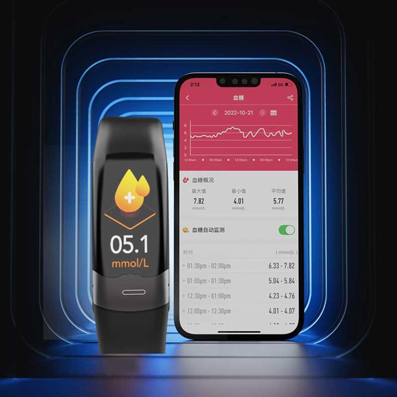 Smart Bracelet With Heart Rate And Blood Glucose Monitoring - Tft Hd - Black