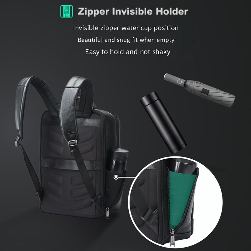 Large Business Laptop Backpack in First-layer Cowhide - Black