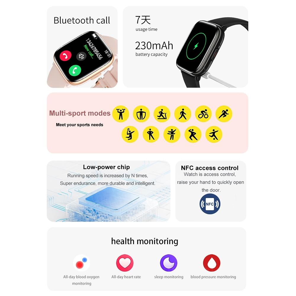 Waterproof Smart Watch With Blood Oxygen Monitoring - Ip68 - Pink