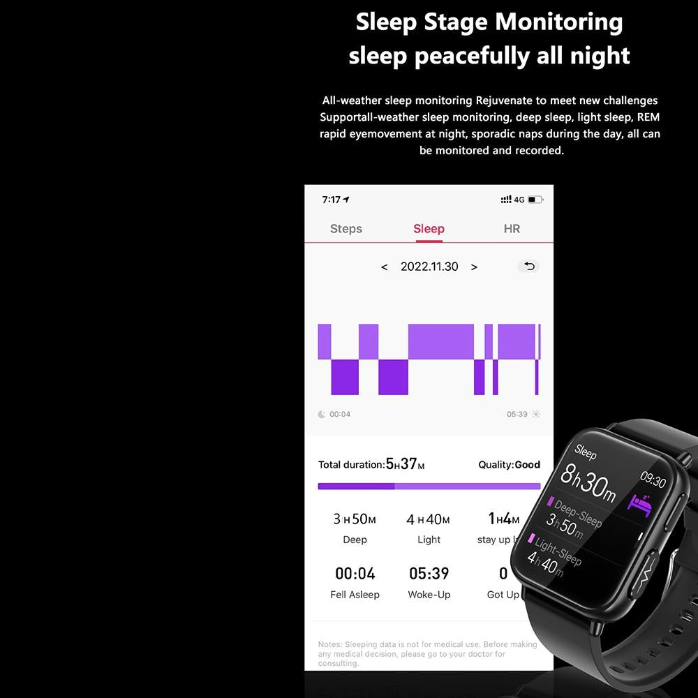 1.91 Inch Waterproof Smart Watch With Ai Diagnosis & Health Monitoring - Black