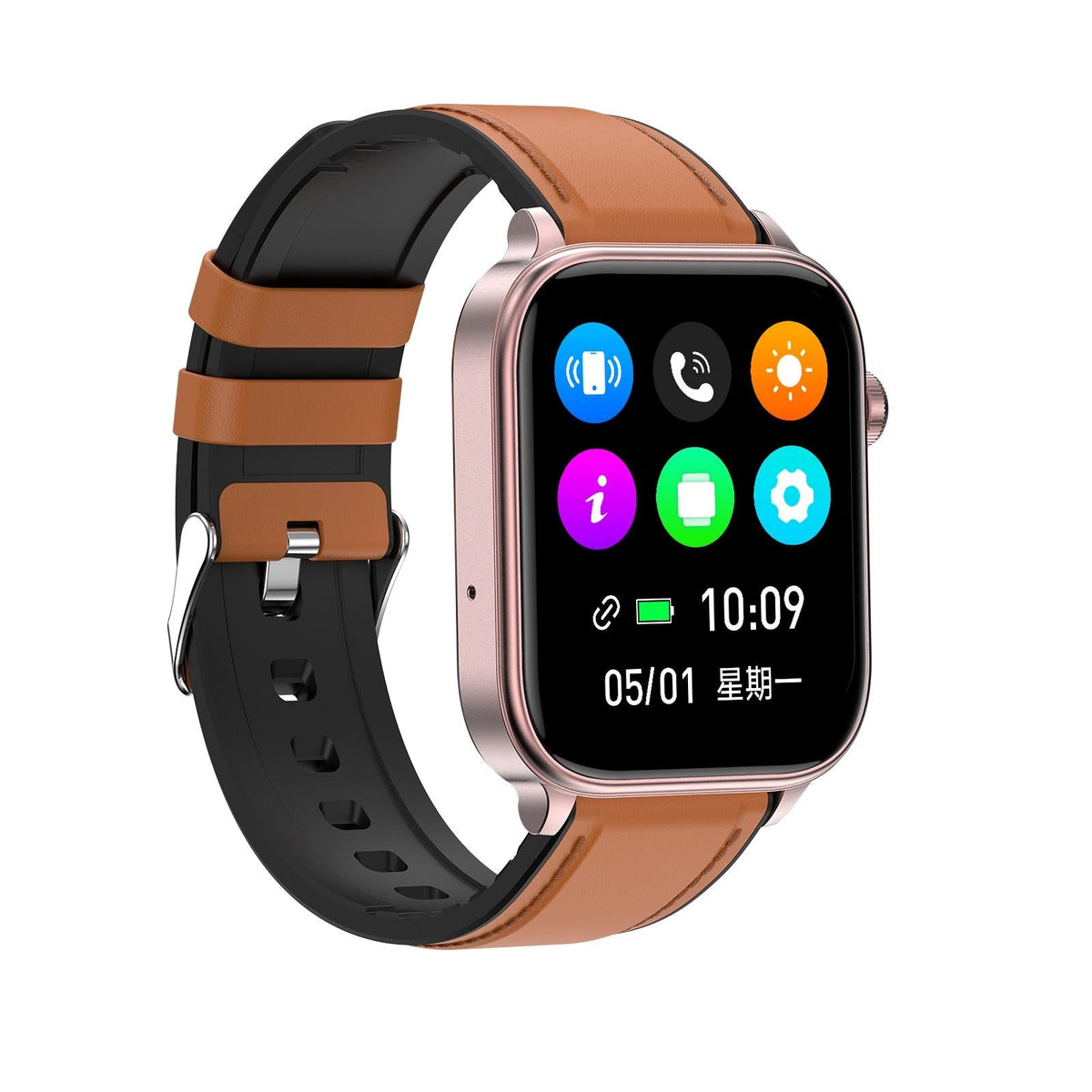 1.96 Inch Colour Screen Smart Watch Leather Strap Support Bluetooth Call / Ecg - Black