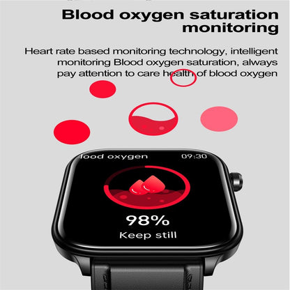 1.96 Inch Colour Screen Smart Watch Leather Strap Support Bluetooth Call / Ecg - Black