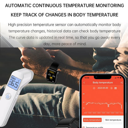 1.91 Inch Ip67 Waterproof Silicone Band Smart Watch Support Ecg / Non-Invasive Blood Glucose Measurement - Black