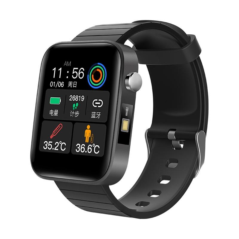1.54 Inch Body Temperature Monitoring Smart Watch With Flashlight Function Black