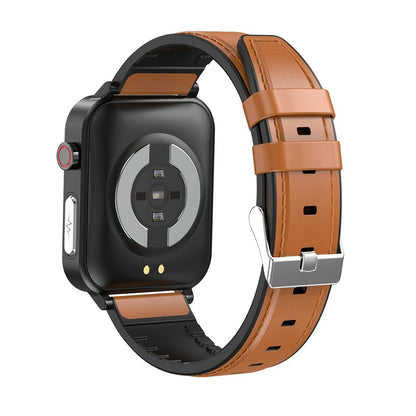 1.7 Inch Tft Colour Screen Ip68 Waterproof Smart Watch Support Blood Oxygen Monitoring / Body Temperature Monitoring / Ai Medical Diagnosis - Leather Strap - Black