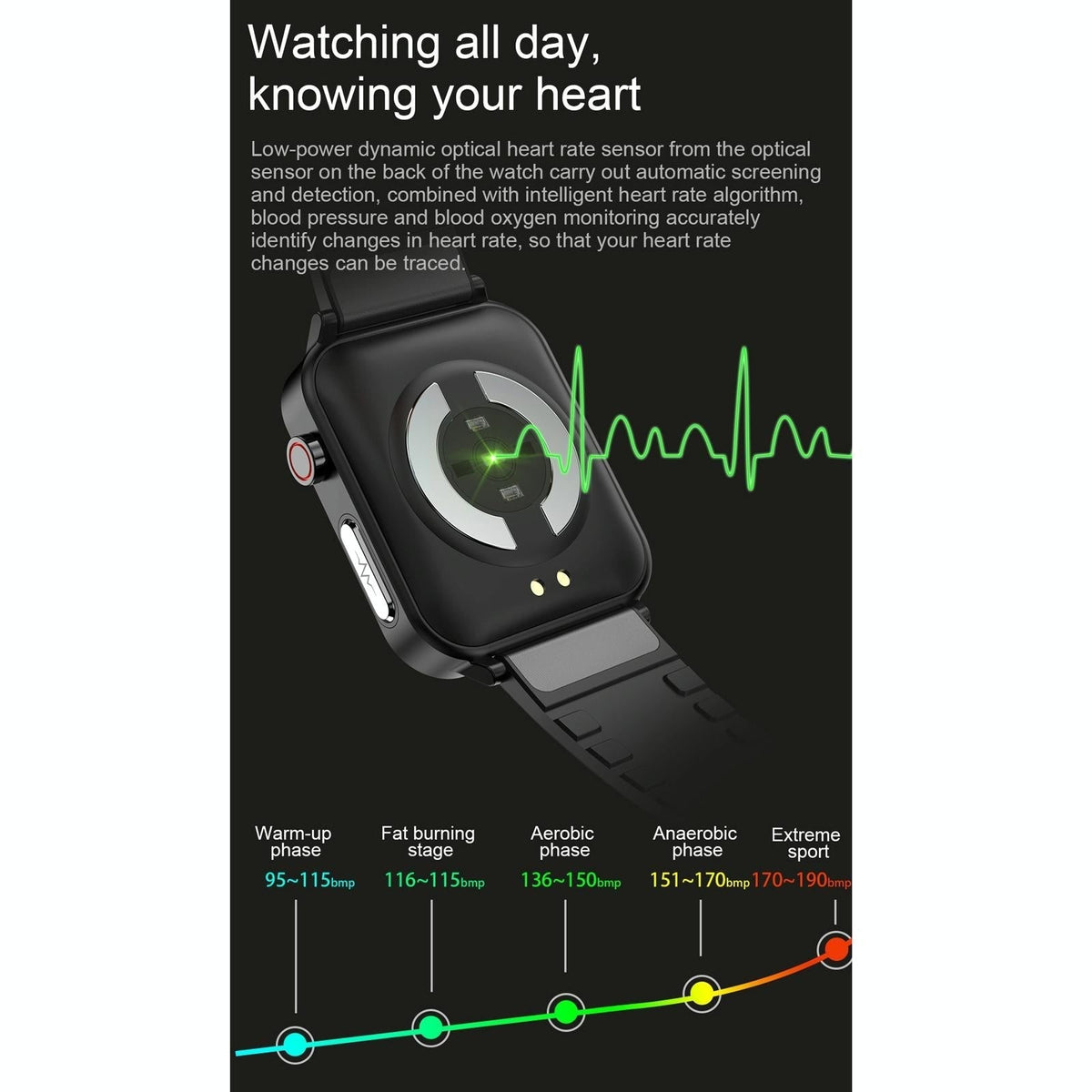 1.7 Inch Tft Colour Screen Ip68 Waterproof Smart Watch Support Blood Oxygen Monitoring / Body Temperature Monitoring / Ai Medical Diagnosis - Leather Strap - Black