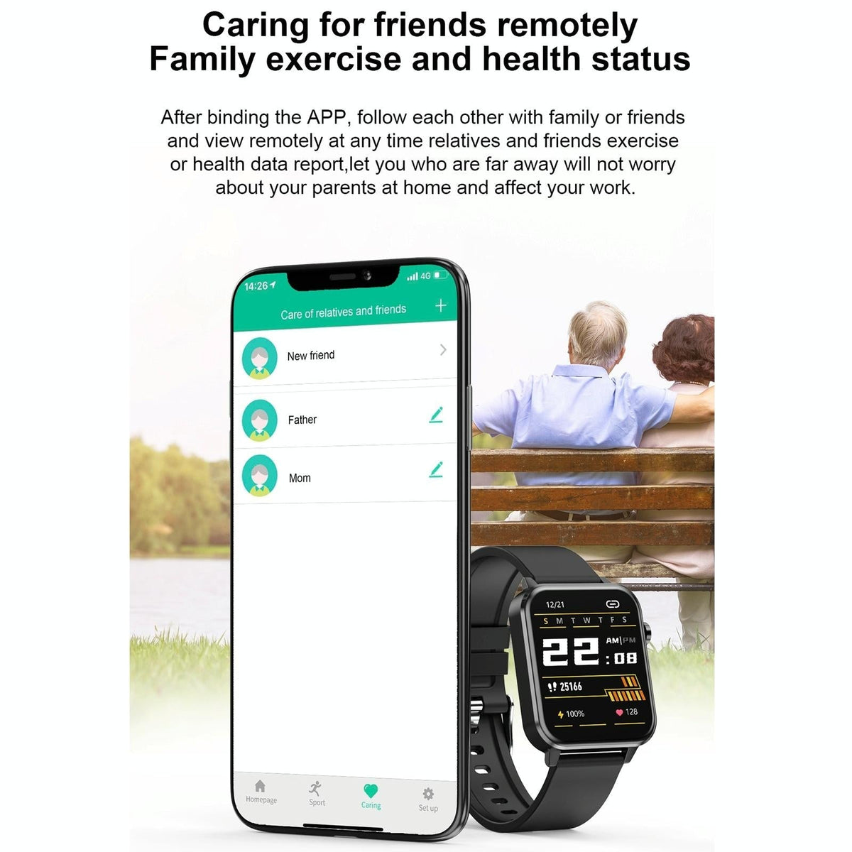 1.7 Inch Tft Colour Screen Ip68 Waterproof Smart Watch Support Blood Oxygen Monitoring / Body Temperature Monitoring / Ai Medical Diagnosis - Leather Strap - Black