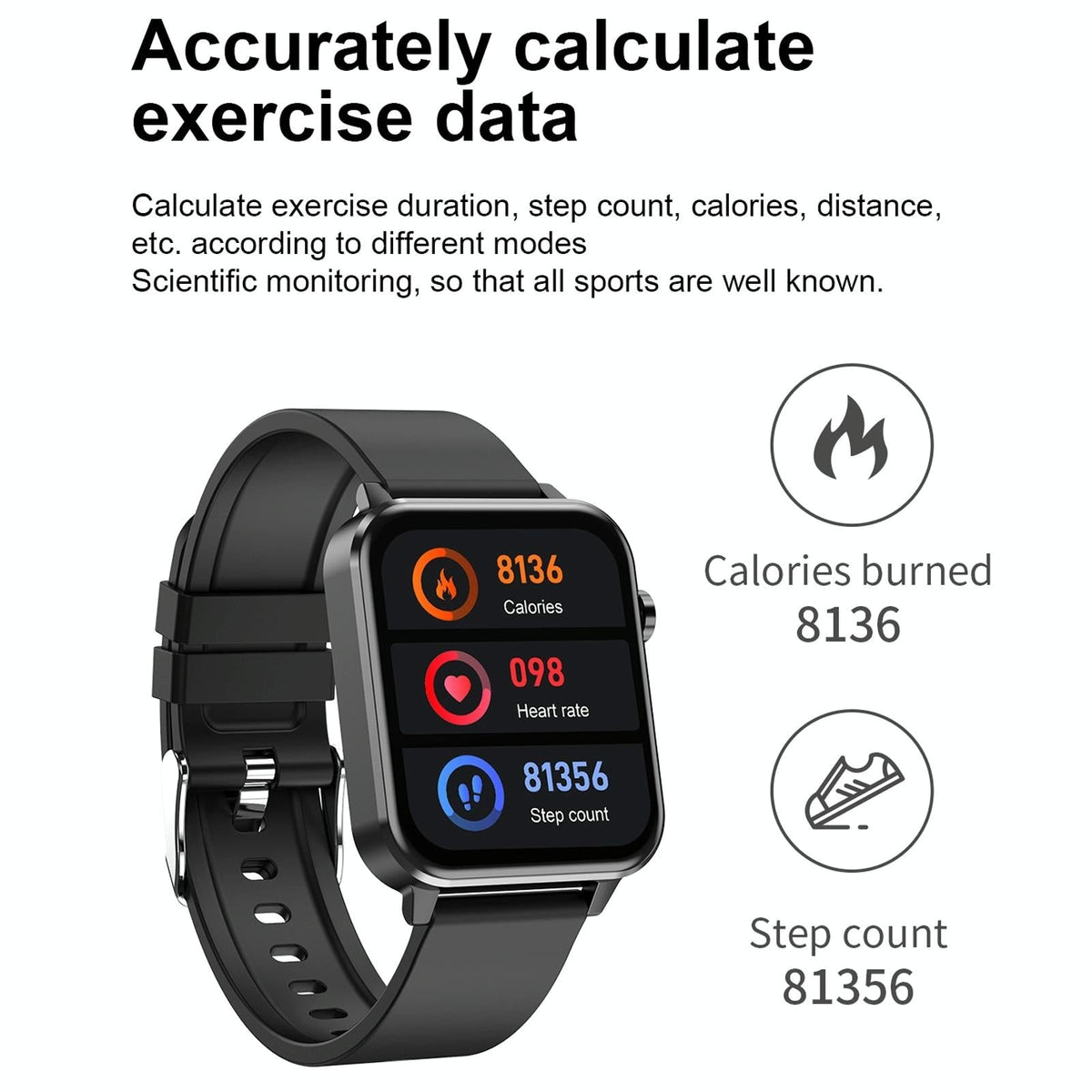 1.7 Inch Tft Colour Screen Ip68 Waterproof Smart Watch Support Blood Oxygen Monitoring / Body Temperature Monitoring / Ai Medical Diagnosis - Leather Strap - Black