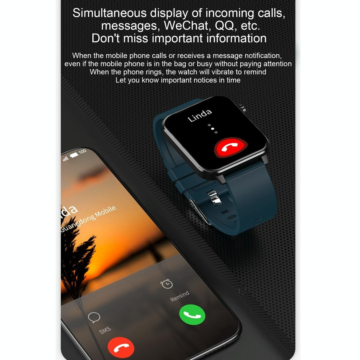 1.7 Inch Tft Colour Screen Ip68 Waterproof Smart Watch Support Blood Oxygen Monitoring / Body Temperature Monitoring / Ai Medical Diagnosis - Leather Strap - Black