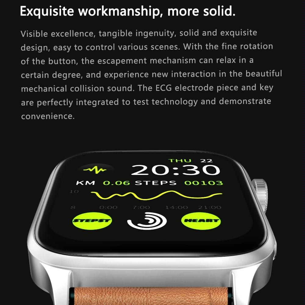 1.85 Inch Tft Screen Leather Band Health Smart Watch Support Bluetooth Call / Plateau Blood Oxygen / Body Temperature / Arrhythmia / Ti Heart Rate Monitoring - Black