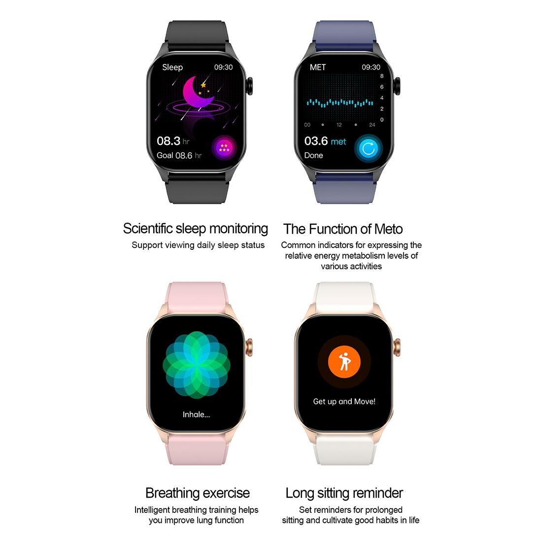 Waterproof Smart Watch With Bluetooth And Blood Oxygen Monitoring - Ip68 - Pink