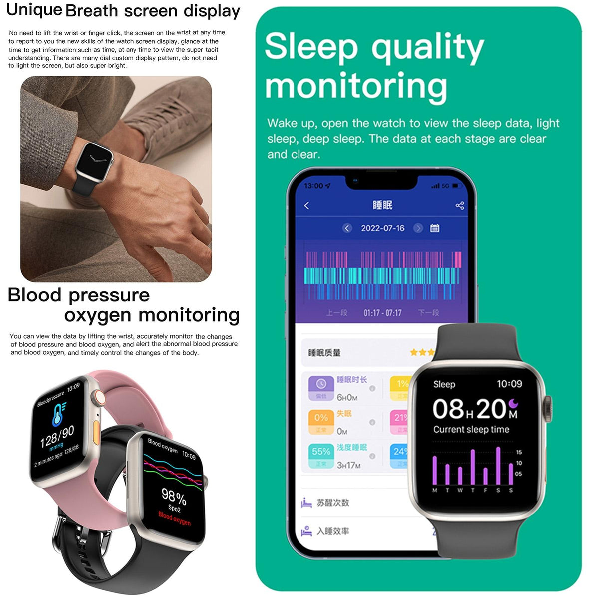 2.01 Inch Waterproof Smart Watch Bt Call / Heart Rate / Blood Pressure / Blood Oxygen - Black Gold