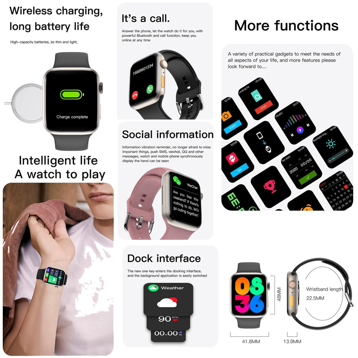2.01 Inch Waterproof Smart Watch Bt Call / Heart Rate / Blood Pressure / Blood Oxygen - Black Gold