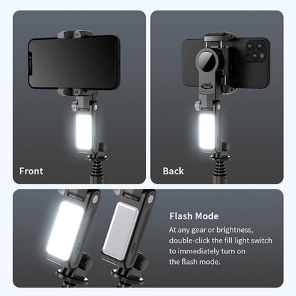Desktop Gimbal Stabilizer with Fill Light and Selfie Stick - Black
